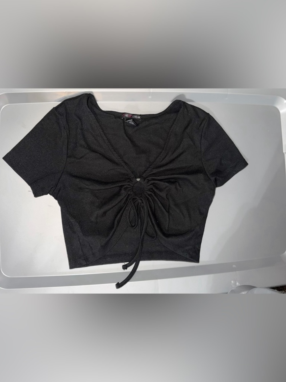Ruched Tie-Front Black Crop Top